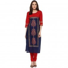 Riya Blue Red Hand Block Printed Kurta